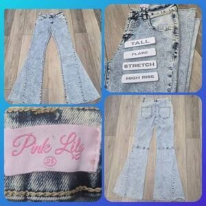 Pink Lily Acid Wash Bellbottom Jeans light blue flare vintage style size 26 2